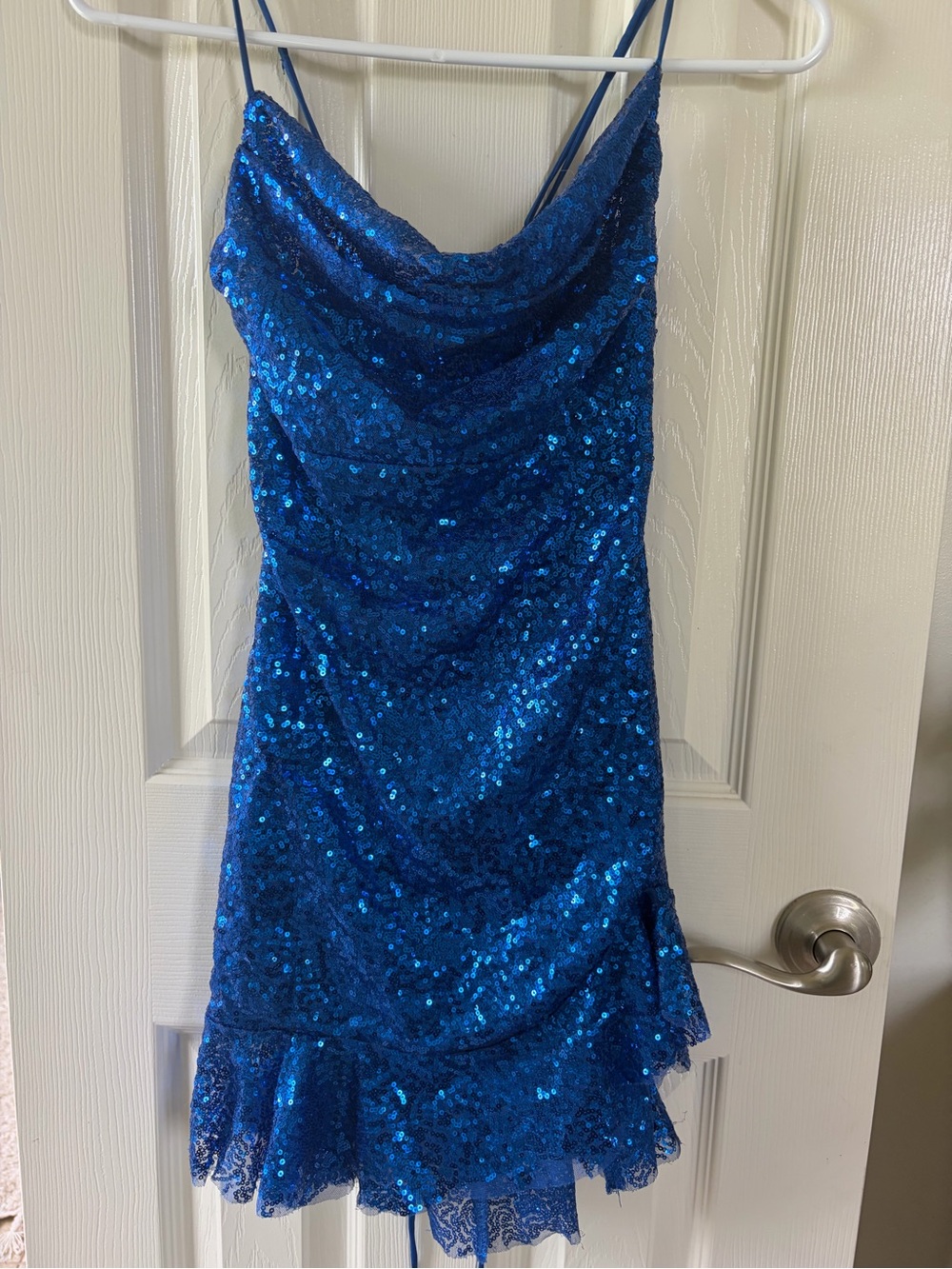 Lucy in the Sky Royal Blue Sequin Cowl Mini Dress